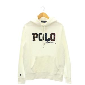ロゴ パーカー トレーナー 長袖 プルオーバー フード付き M 白 ホワイト マルチカラー