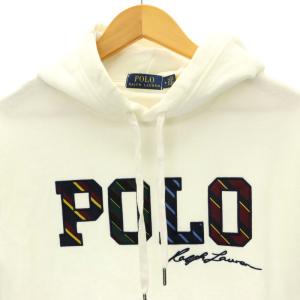 POLO RALPH LAUREN ロゴ パーカー トレーナー 長袖 プルオーバー フード付き M 白 ホワイト マルチカラー
