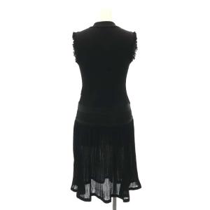 René フリル サマーニット パールボタン ノースリーブワンピース 膝丈 36 黒 ブラック