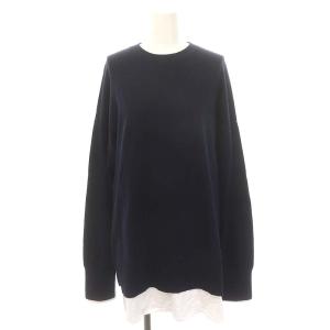 ENFOLD 22SS カットヘムニットPULLOVER カットソー 長袖 チュニック丈 フェイクレイヤード 38 紺 白 ネイビー ホワイト