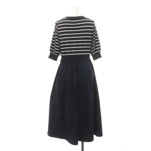 TO BE CHIC ボーダー ドッキングワンピース ロング 五分袖 切替 40 紺 白 ネイビー ホワイト