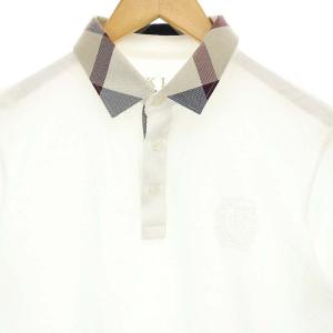 BLACK LABEL CRESTBRIDGE チェック ポロシャツ 半袖 エンブレム刺繍 切替 鹿の子 M 白 ホワイト マルチカラー