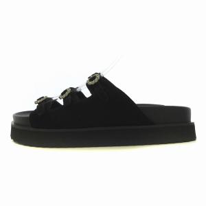UNITED ARROWS 3ライン ビジュー ミュールサンダル フラット 38 24cm 黒 ブラック