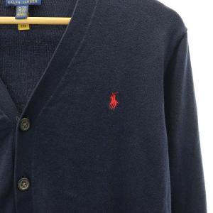 POLO RALPH LAUREN カーディガン ニット 長袖 Vネック コットン XL 170/88 紺 ネイビー