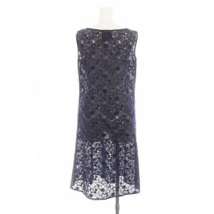 SYBILLA 刺繍 ドット ノースリーブワンピース 膝丈 チュール シースルー M 紫 紺 パープル ネイビー