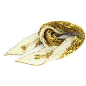 プリーツカレ ANIMAUX SOLAIRES 太陽の動物たち スカーフ 総柄 白 ホワイト ゴールド色