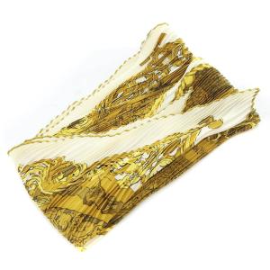 HERMES プリーツカレ ANIMAUX SOLAIRES 太陽の動物たち スカーフ 総柄 白 ホワイト ゴールド色