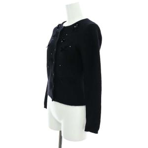 TOCCA ウール混リボンビジュー付きカーディガン ニット 長袖 XS 黒 ブラック