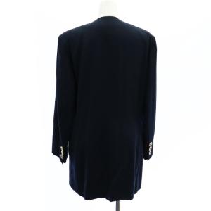 Max Mara Vネックダブルボタンロングジャケット ノーカラー 総裏地 ウール 42 紺 ネイビー