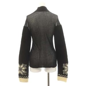 Yohji Yamamoto 袖ニット切替 シースルー ハイネック カットソー プルオーバー コットン ウール 1 S 黒 ブラック 白 ホワイト