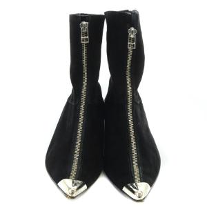 Y's Red Label ジップアップ ショートブーツ ポインテッドトゥ 切替 3 23cm 黒 ブラック