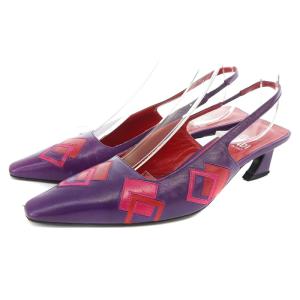 パンプス 総柄 スクエアトゥ レザー ストラップ 36 23cm 紫 パープル