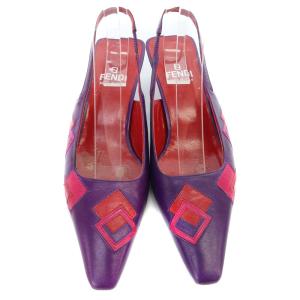 FENDI パンプス 総柄 スクエアトゥ レザー ストラップ 36 23cm 紫 パープル