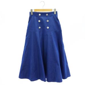 23SS シルクデニムフレアスカート ロング ダブルボタン 34 青 ブルー /DO OS