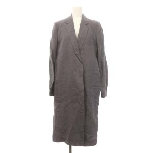 グレンチェック リネン コート スプリング チェスター ロング グレー