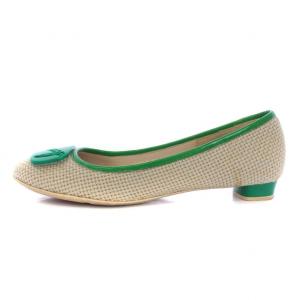 Salvatore Ferragamo MY CHARME4 パンプス フラット ラウンドトゥ ロゴ 8.5 26cm ベージュ 緑 グリーン