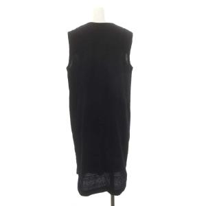 HaaT イッセイミヤケ ギャザー Vネック ノースリーブワンピース ロング 2 紺 ネイビー