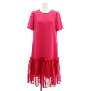 メッシュレースドッキングワンピース ロング ミモレ 半袖 ティアード 36 ビビットピンク 6327010