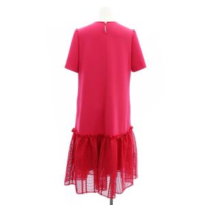 René メッシュレースドッキングワンピース ロング ミモレ 半袖 ティアード 36 ビビットピンク 6327010