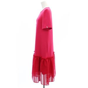 René メッシュレースドッキングワンピース ロング ミモレ 半袖 ティアード 36 ビビットピンク 6327010