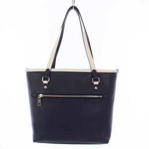 COACH カラーブロック クロスグレイン レザー ジップ トップ トートバッグ ハンドバッグ 紺 ネイビー F59855