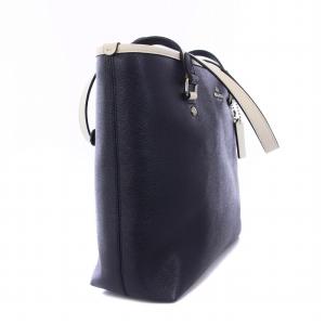COACH カラーブロック クロスグレイン レザー ジップ トップ トートバッグ ハンドバッグ 紺 ネイビー F59855