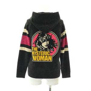 HYSTERIC GLAMOUR THE HYSTERIC WOMAN パイル ニット ジップアップ セーター 長袖 フード付き F 黒 ブラック マルチカラー