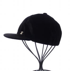 CHANEL 22AW ココマーク ベルベット キャップ 帽子 ベロア M ブラック  AA8595