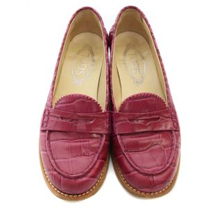 TOD'S 型押し ローファー レザー 36.5 23-23.5cm 紫 パープル /SR11