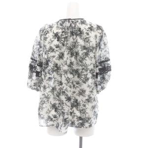 ANAYI 22AW モノトーンフラワー袖レースブラウス プルオーバー 五分袖 ボタニカル柄 レース 36 白 黒 ホワイト ブラック