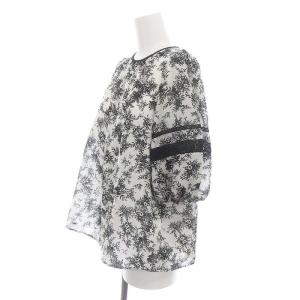 ANAYI 22AW モノトーンフラワー袖レースブラウス プルオーバー 五分袖 ボタニカル柄 レース 36 白 黒 ホワイト ブラック