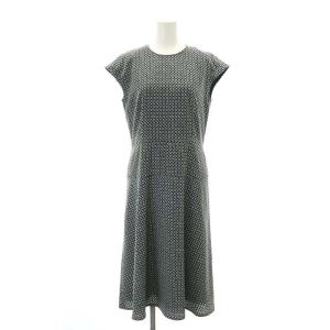 23SS 総柄 フレアワンピース ロング フレンチスリーブ 36 黒 水色 白