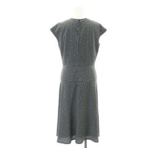 23区 23SS 総柄 フレアワンピース ロング フレンチスリーブ 36 黒 水色 白