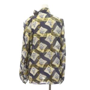 Mame Kurogouchi Floral Print Silk Jacquard Shirt  2 青 白 ゴールド色