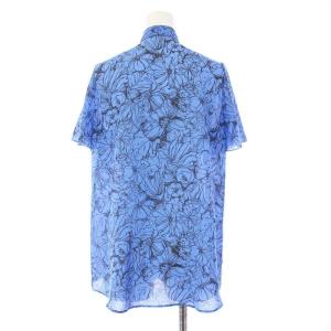 ANAYI 24SS ラインフラワープリントボウタイ ブラウス シャツ 半袖 38 ブルー