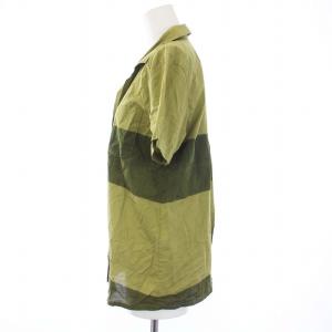 ISSEY MIYAKE バイカラー オープンカラーシャツ 半袖 比翼ボタン 3 L 緑 グリーン