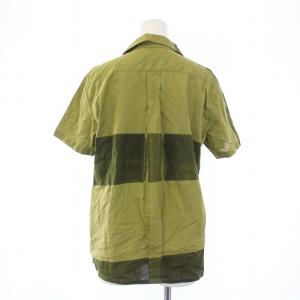 ISSEY MIYAKE バイカラー オープンカラーシャツ 半袖 比翼ボタン 3 L 緑 グリーン