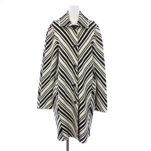 総柄ステンカラーコート ニット アウター ロング M 黒 白 ブラック ホワイト