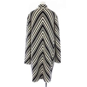 TORY BURCH 総柄ステンカラーコート ニット アウター ロング M 黒 白 ブラック ホワイト