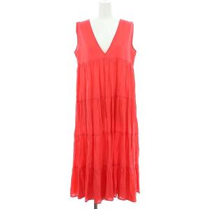 ノースリーブ ギャザーロングワンピース ミモレ丈 XS 赤 レッド 2084930 /MI OS