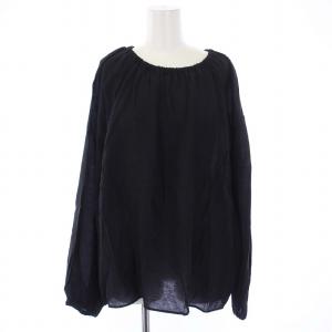 Gather Sleeve ブラウス プルオーバー 長袖 ノーカラー 黒 ブラック