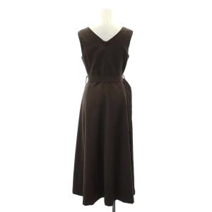 Theory 24SS Crisp Twill VNK Volume DR ドレス ワンピース ロング ノースリーブ ベルト付き 0 茶