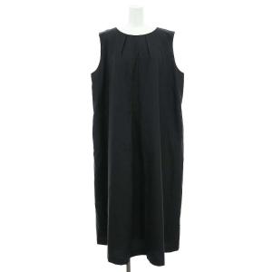 24SS タッサーポプリンノースリーブワンピース ロング フロントタック 大きいサイズ 46 黒 ブラック