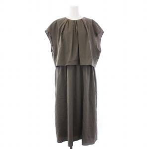 タグ付き 24SS ストレッチラミー混タフタ ワンピース ノースリーブ ロング 50 4XL 大きいサイズ 茶 ブラウン