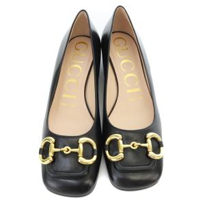 GUCCI ホースビット パンプス ローヒール レザー スクエアトゥ 23.5cm ブラック 645600