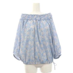 ブラック black おしくらまんじゅうブラウス プルオーバー 七分袖 M 水色 白 ライトブルー ホワイト