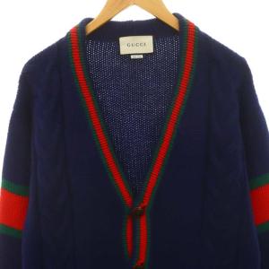 GUCCI オーバーサイズ ケーブルニット カーディガン Vネック 長袖 M ネイビー 497037