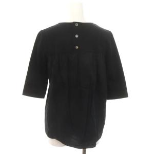 23区 コットンツイルジャージーフレア プルオーバー カットソー 七分袖 切替 小さいサイズ 32 黒 ブラック