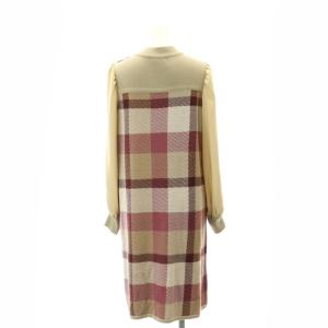 BLUE LABEL CRESTBRIDGE ウール チェック 袖切替 ワンピース ニット 膝丈 長袖 36 モカ 紫 パープル