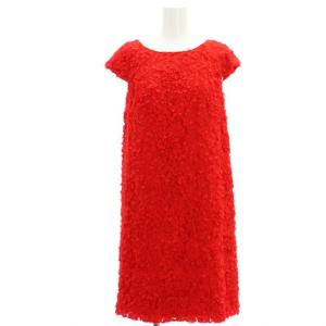 バックリボンワンピース ノースリーブ 膝丈 刺繍 36 赤 レッド